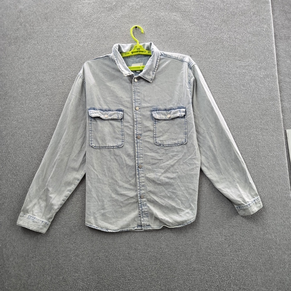 FRAME Men Button Up Shirt XXL Light Blue Denim Chambray Unison Long Sleeve